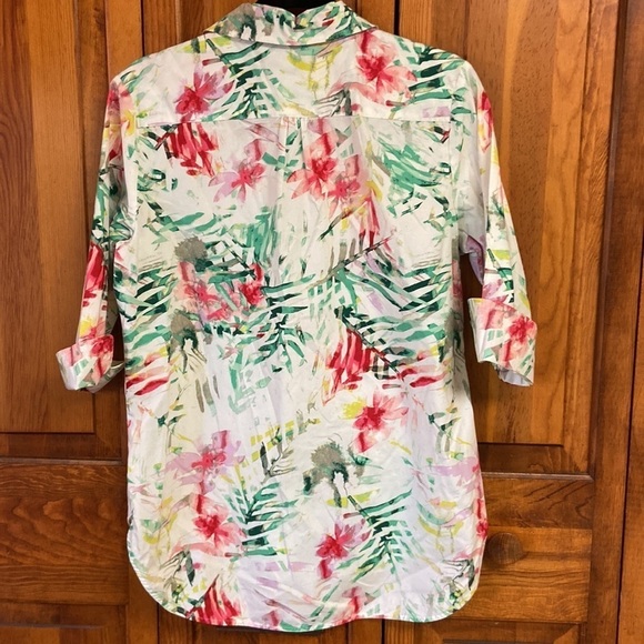 Investments Wrinkle-free Button Down 3/4 Length Sleeve Multicolor Cotton Blouse - Picture 6 of 11